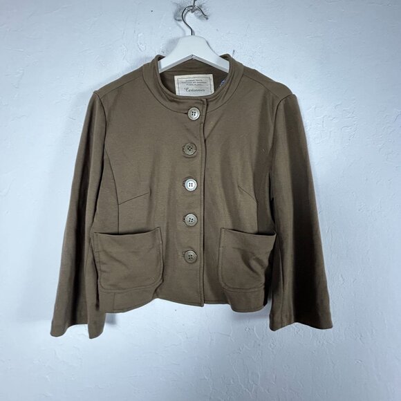 Anthropologie Cartonnier Womens Crop Military Jacket Large Olive Stretch Pockets - Picture 1 of 7